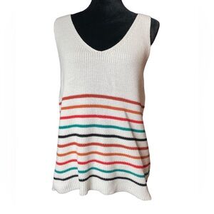 Knit Sweater White with Milti Colored Stripes Tank Top